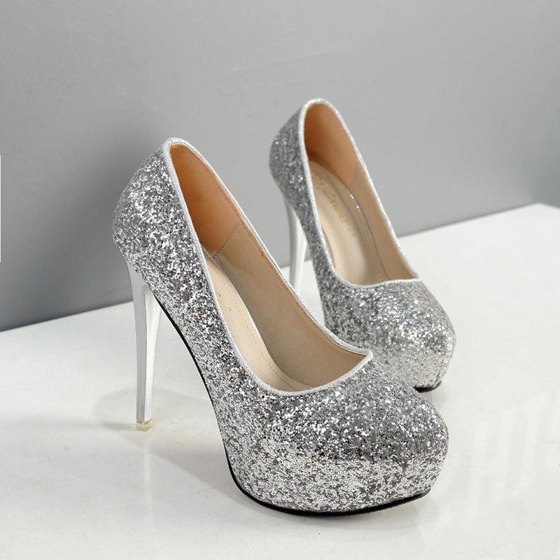 Fashion 12CM Super High Heel Platform Sequin Work Women's Shoes