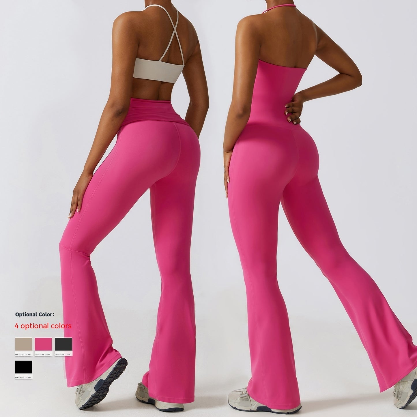 Mono de yoga ajustado para mujer, pantalones acampanados de nailon con tacto nude