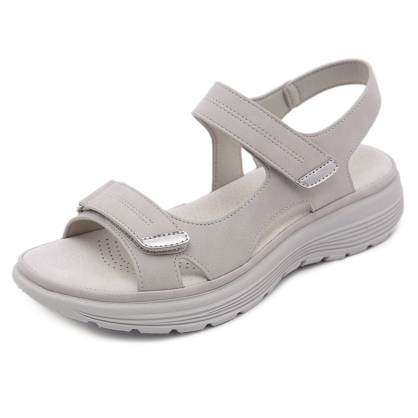 Ledersandalen Damen Sport Keilabsatz Leicht Klettverschluss