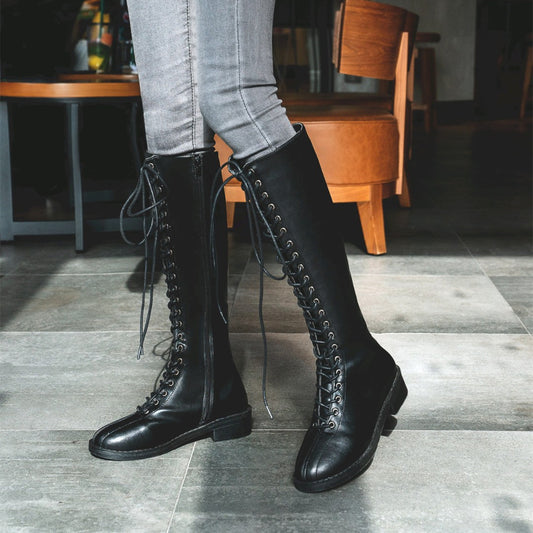 Damen Flache Stiefel Damen Lange Große Größe