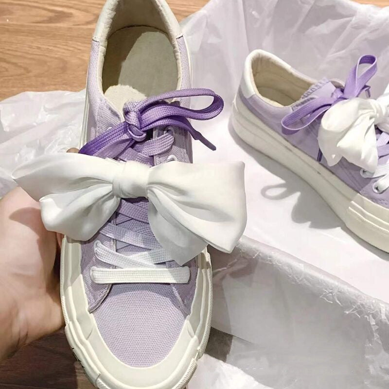 Flache Freizeit-Sneakers aus Canvas mit Schleife für Damen