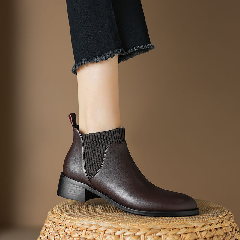 Elegant All-match Knitted Stitching Ankle Boots Chunky Heel