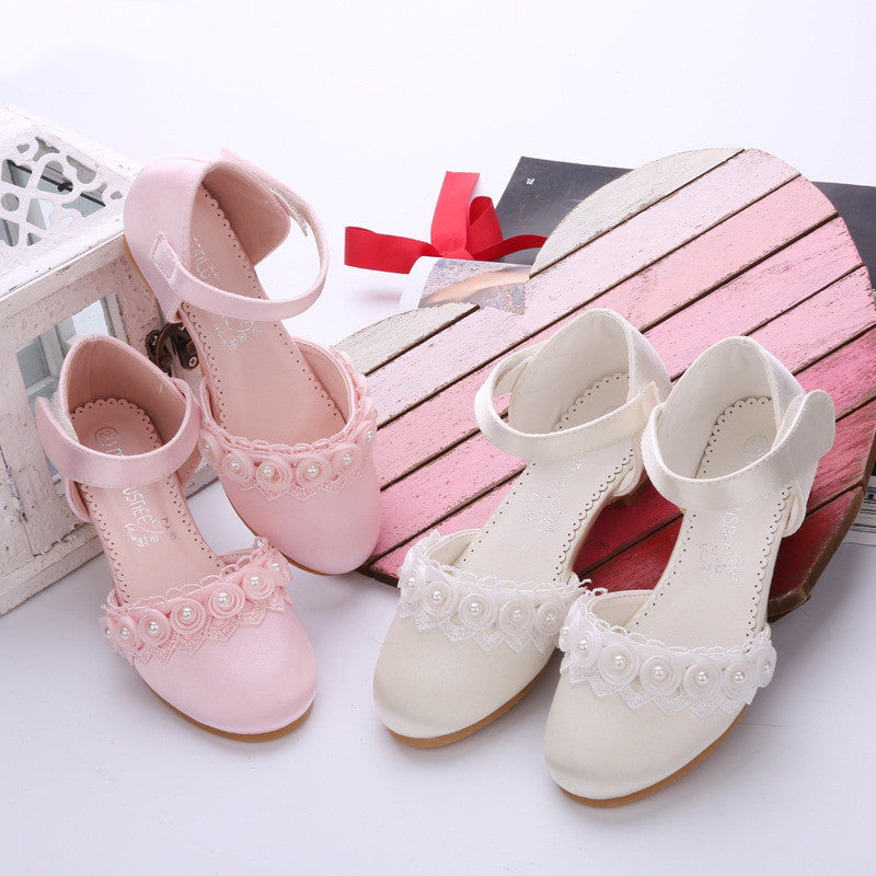 Foreign Trade Export Flower Small High-heeled Children's Shoes