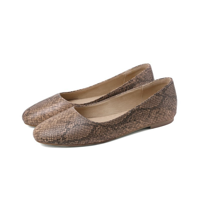 Large Size Snake Pattern Pumps Female Comfortable Flat Heel Soft Bottom Lazybones' Shoes