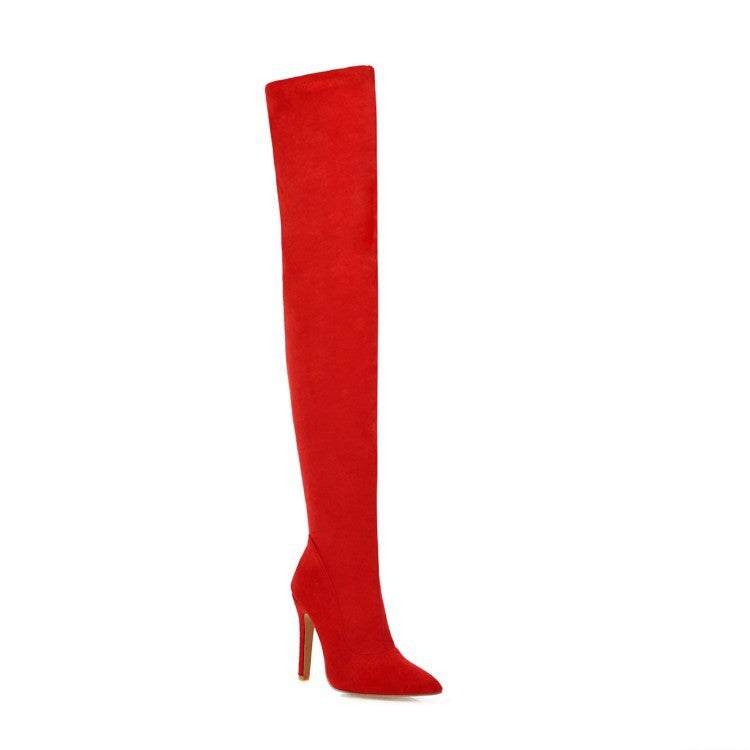 Women's Over Knee High Heel Pointed Toe Vintage Stretch Boots