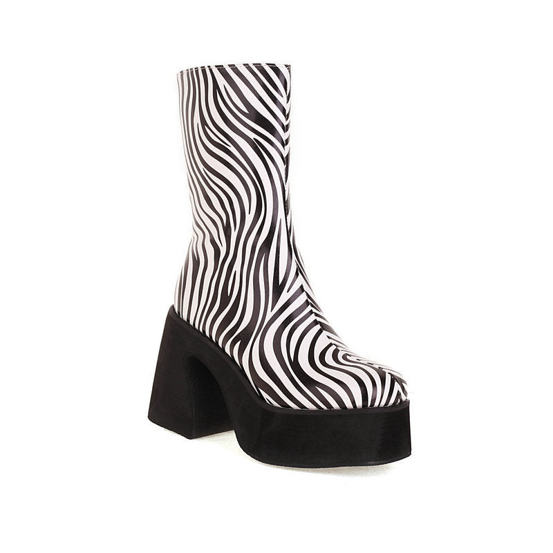 Milk Pattern Love Thick Heel Super High Heel Platform Women's Ankle Boots