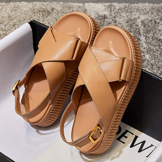 Women's New Platform Casual Flat Leather Sandals