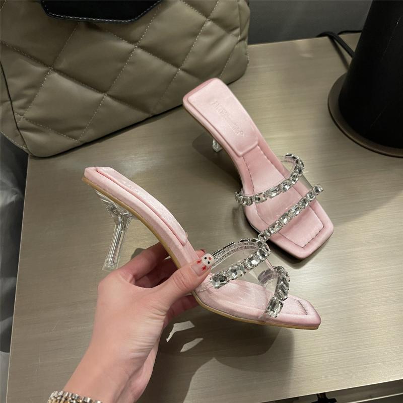 Women's Rhinestone Strap Sheer High Heel Sandals