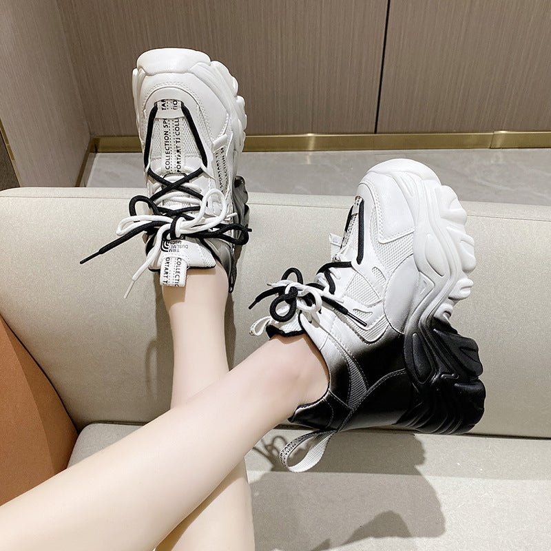 Inner Heightening Color Block Platform Platform Heightening Sports Casual Shoes