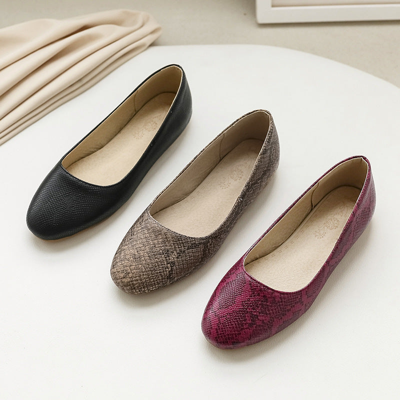 Large Size Snake Pattern Pumps Female Comfortable Flat Heel Soft Bottom Lazybones' Shoes