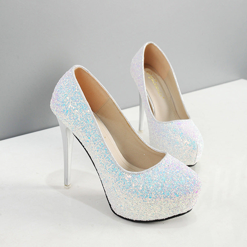 Fashion 12CM Super High Heel Platform Sequin Work Women's Shoes