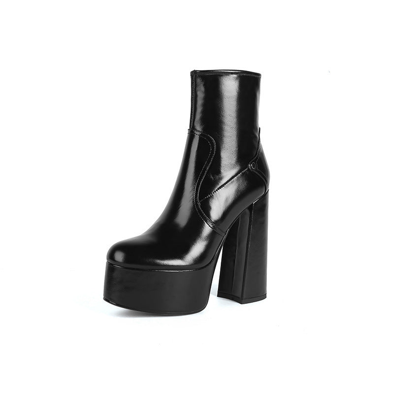 Kurze Stiefel Damen Dicker Absatz Wasserdichte Plattform Super High Heels Modell Catwalk Hate Sky High