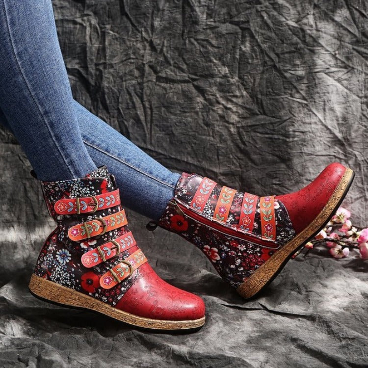 Flache Stiefel im ethnischen Boho-Stil mit Stickereien für Damen