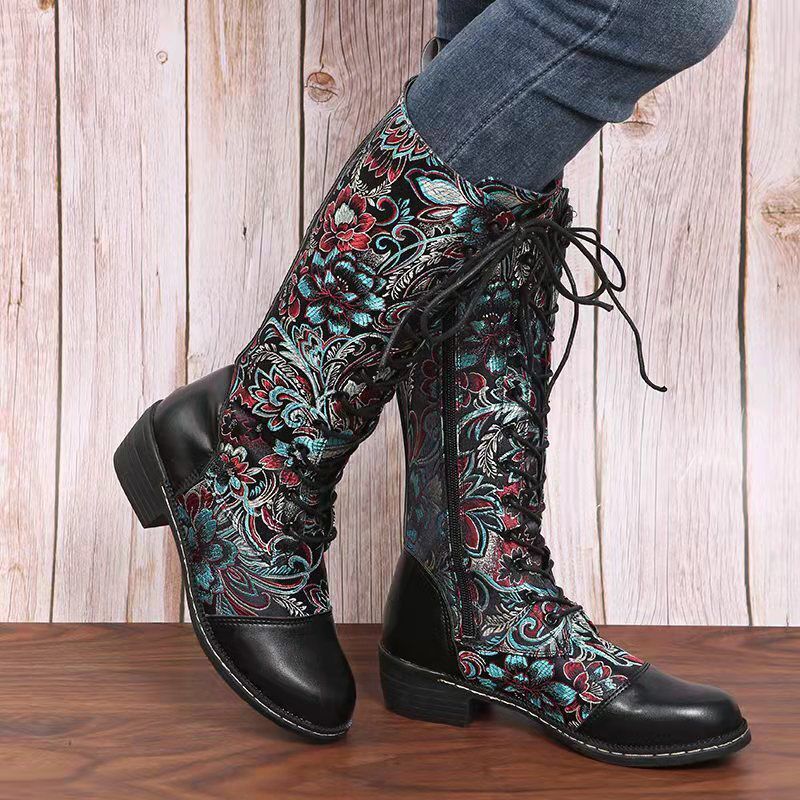 Vintage High-Top-Stiefel für Damen mit mittelhohem Absatz und seitlichem Reißverschluss