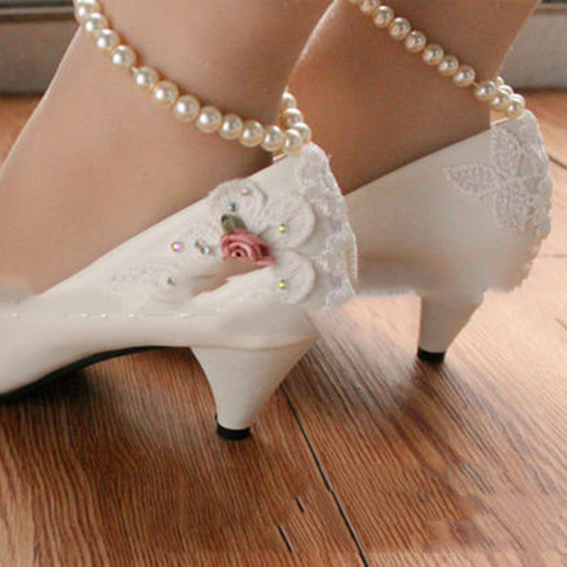 Women's Fashion Decorative Pearl Anklet Wedding Shoes