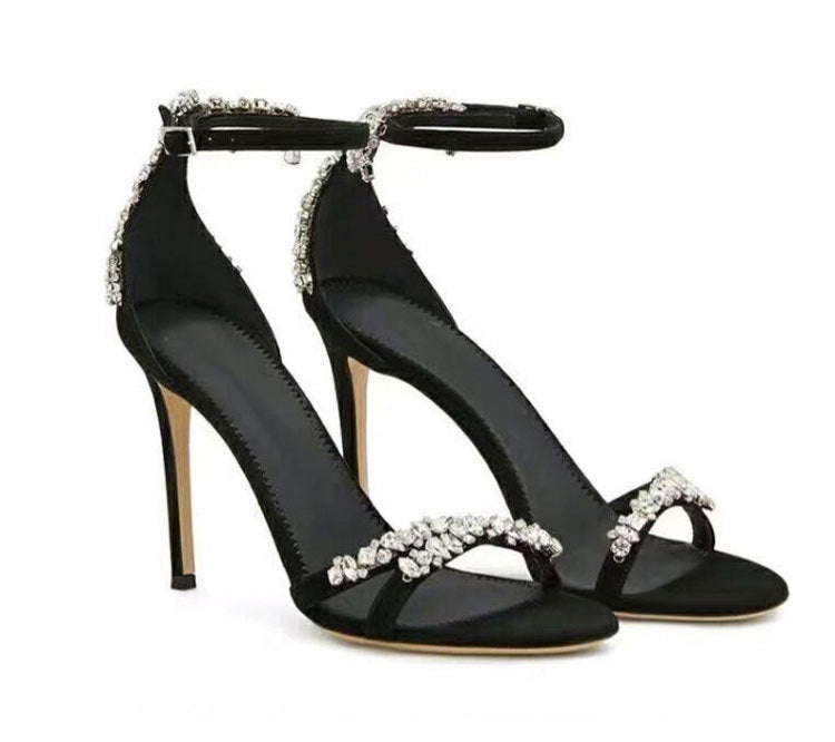 Women's Rhinestone Stiletto Buckle High Heel Sandals