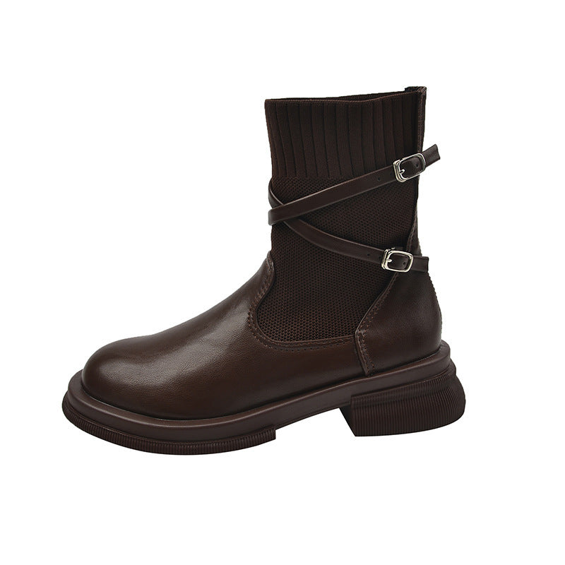 Retro Plateau Strick Martin Stiefel für Damen