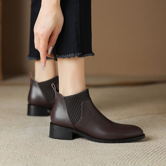 Elegant All-match Knitted Stitching Ankle Boots Chunky Heel