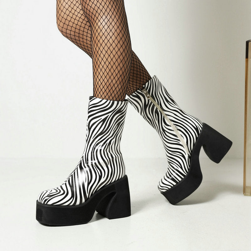 Milk Pattern Love Thick Heel Super High Heel Platform Women's Ankle Boots