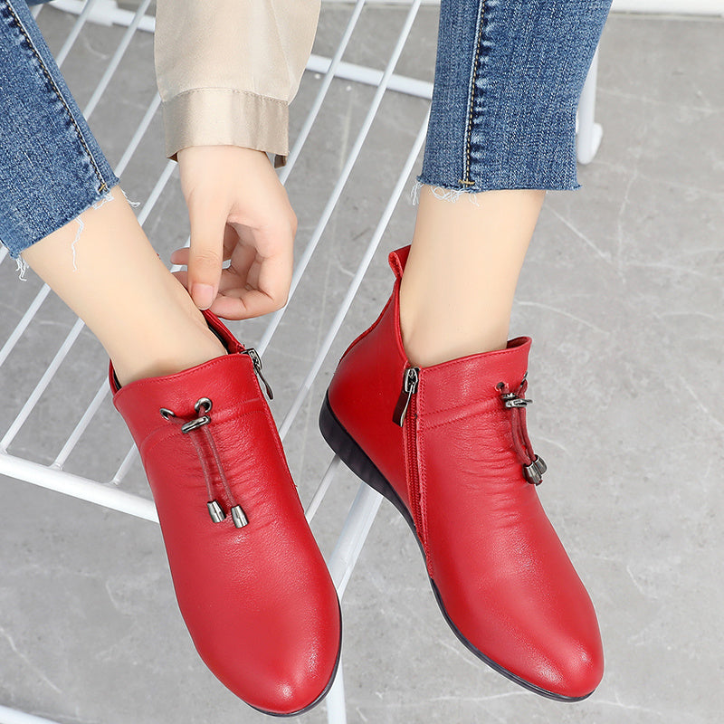 Women's High Top Leather Soft-soled Cotton Flat Boots