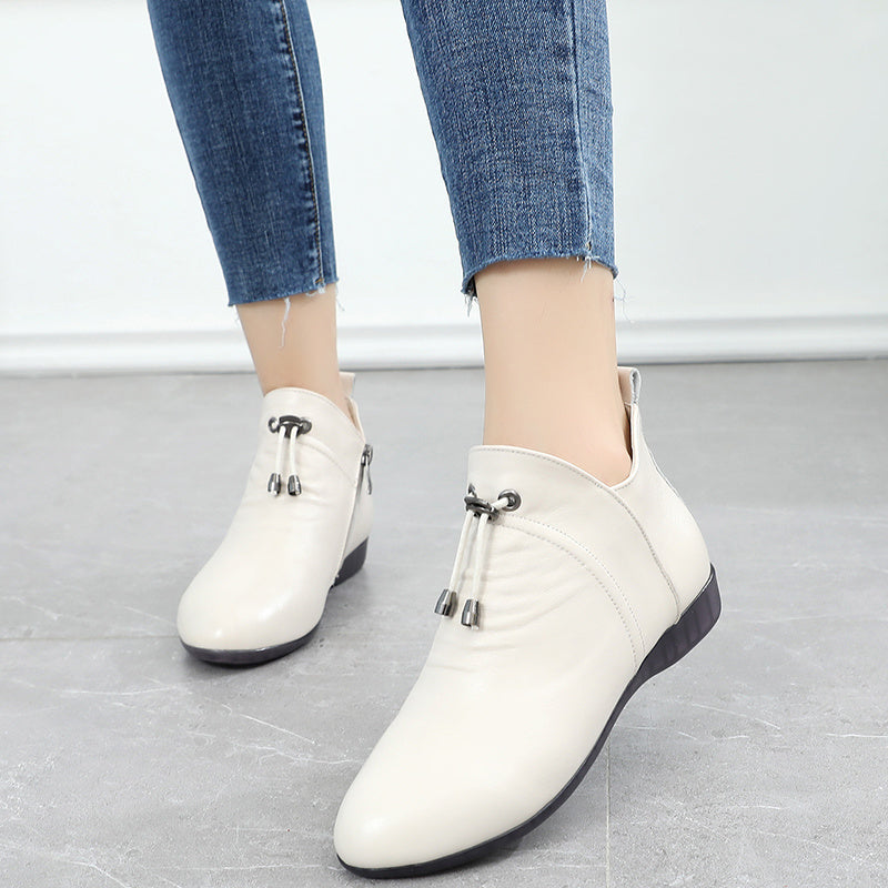 Women's High Top Leather Soft-soled Cotton Flat Boots