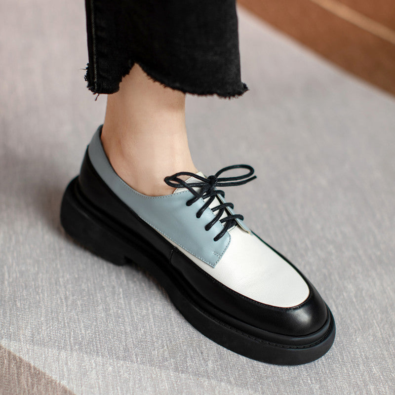 Genuine Leather Platform Lace Up White Loafers