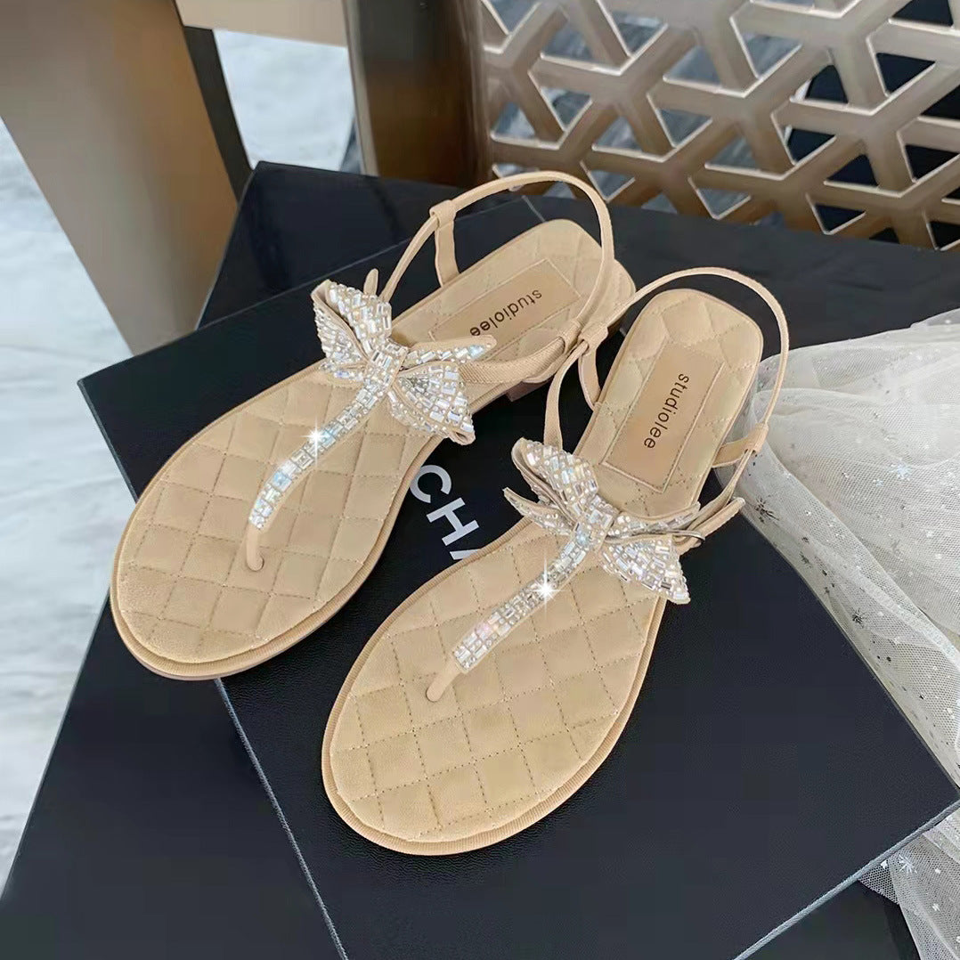 Women's Rhinestone Bow Flip-flops Flat Sandals