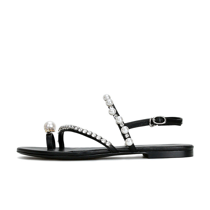 Women's Rhinestone Pearl Thong Flat Sandals