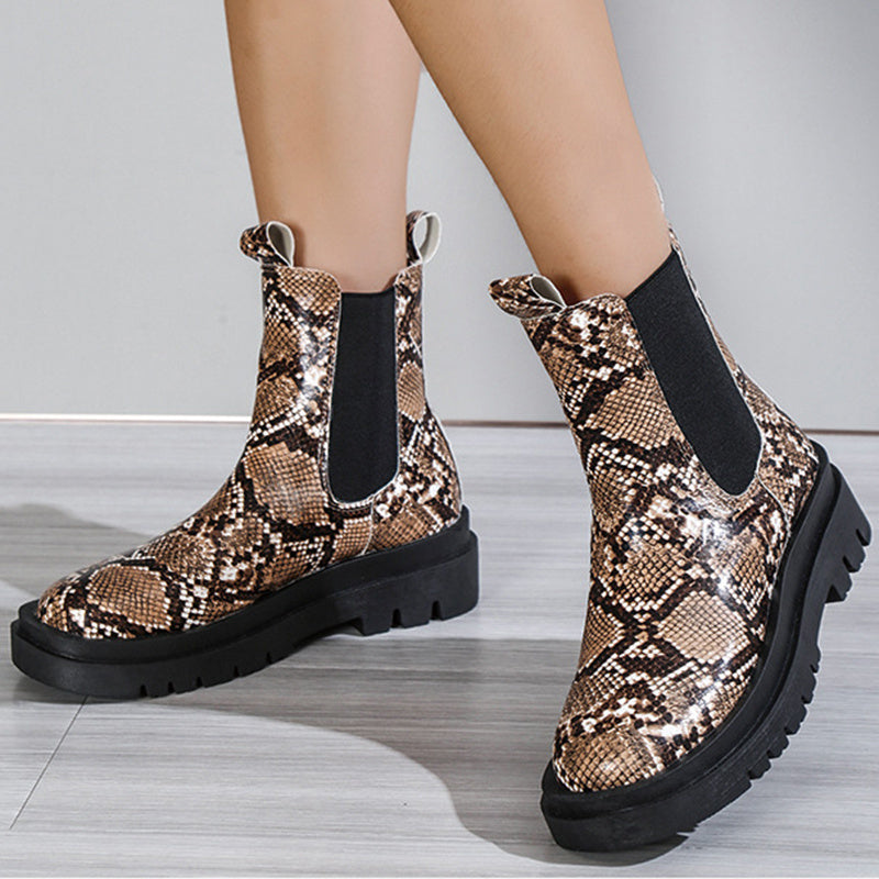 Botines de piel de serpiente con plataforma y cordones para mujer