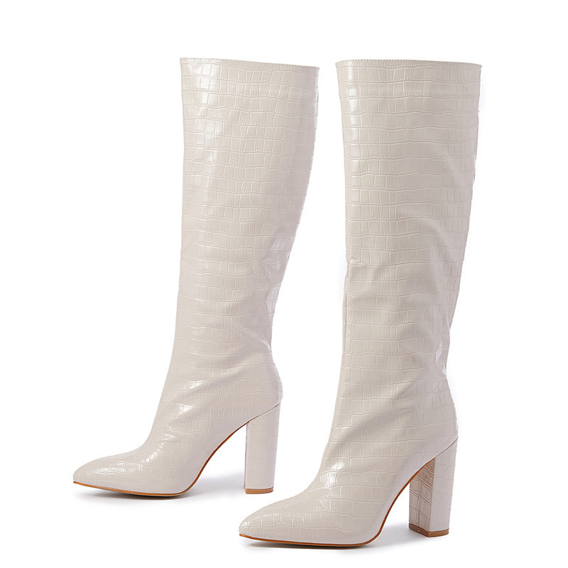 Women's Pointed Toe Chunky Heel Over Knee Boots