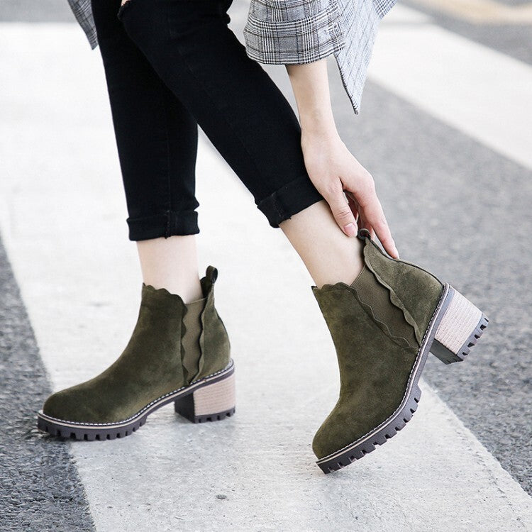 Suede Plus Size Round Head Chunky Heel Short Women's Boots