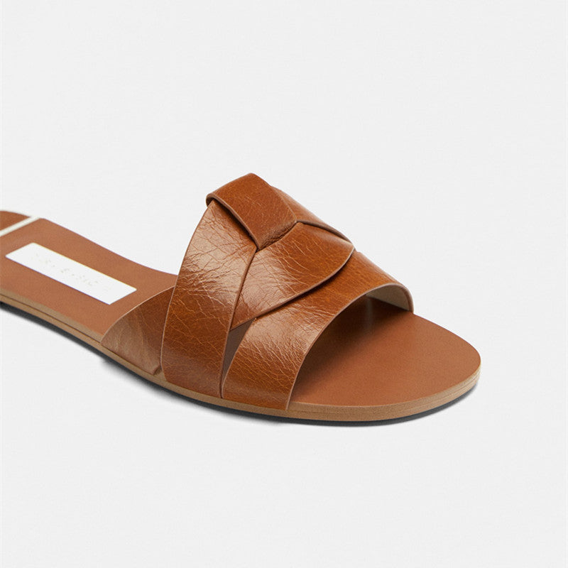 Flache Sandalen mit Kreuzmuster aus Leder für Damen