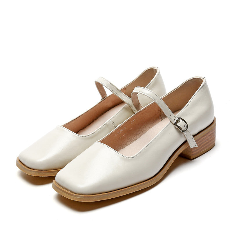 Damen Vintage Mary Jane Schuhe aus Leder mit quadratischer Zehenpartie