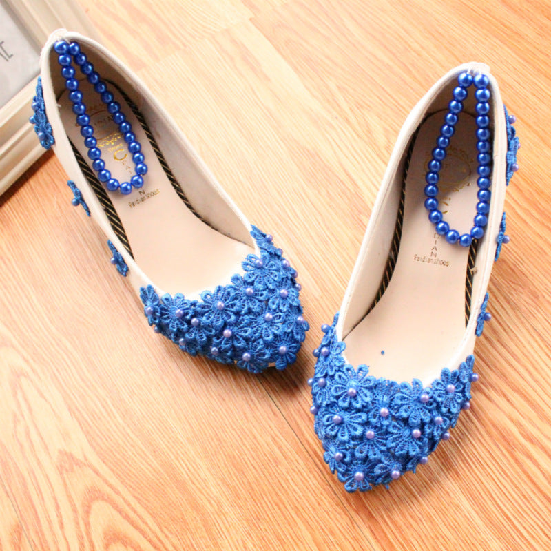 Women's Blue Pearl Anklet High Heels