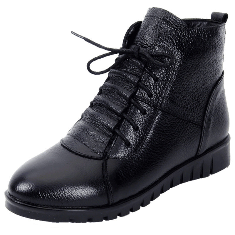 Winterschuhe für Damen, Leder, rutschfeste kurze Stiefel, Baumwollschuhe für Damen, zum Schnüren, Schneestiefel, warme Damenschuhe, kurze Stiefel