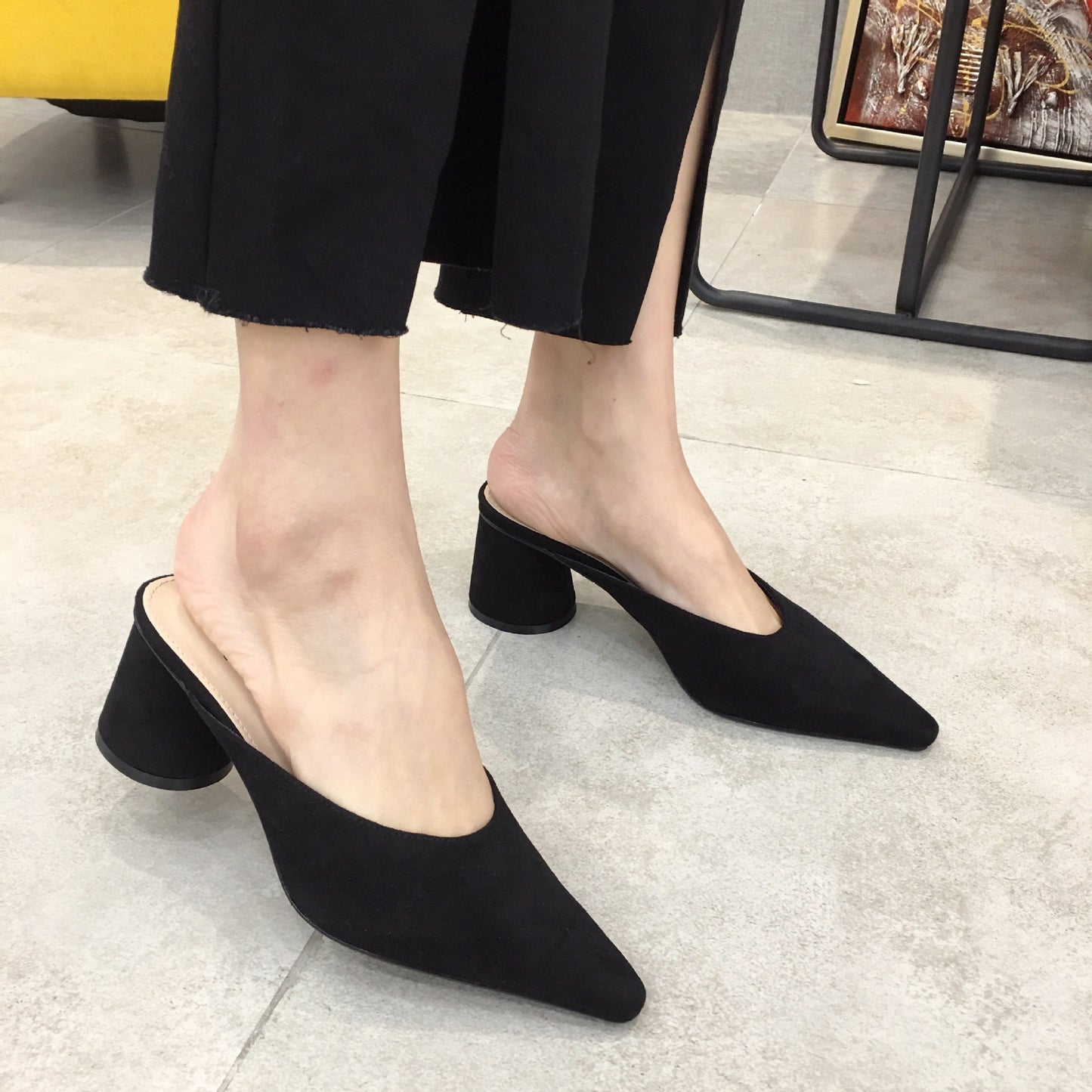 Fashion Baotou Half Drag Thick Heel Single Shoes