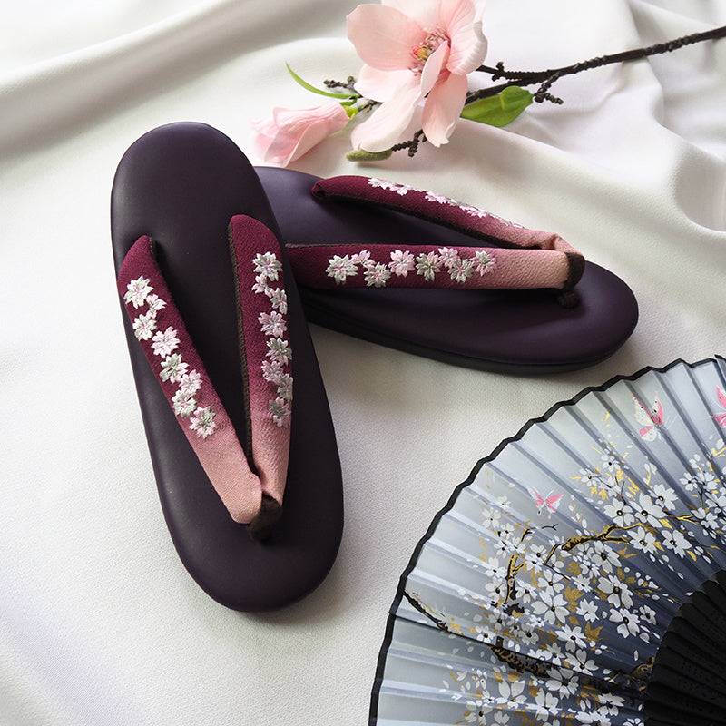 Zapatos de mujer con kimono formal japonés, sandalias con degradado bordado