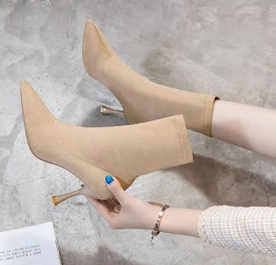 Women's Fashion Solid Color Suede Pointed Toe Booties