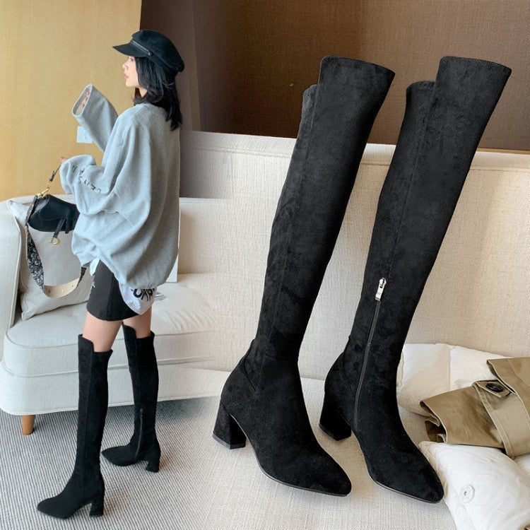 Overknee-Stiefel aus Fleece für Damen, hohe Stiefel mit elastischem Schaft