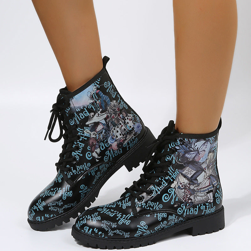 Women's Martin Boots Fashion Print Cartoon British Ins Fashion