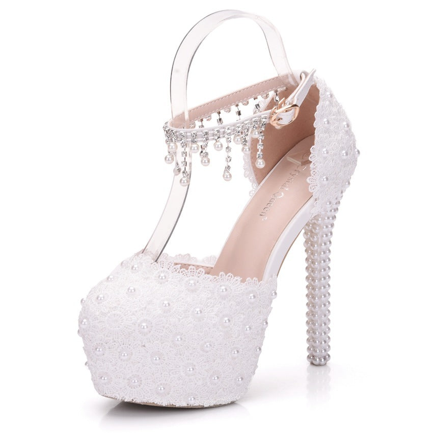 Plus Size Platform Beaded Tassel Heeled Sandals