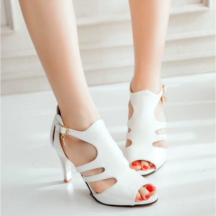 Women's Large Size High Heel Fish Mouth Hollow Sandals