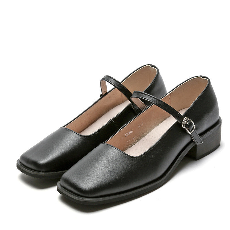 Damen Vintage Mary Jane Schuhe aus Leder mit quadratischer Zehenpartie