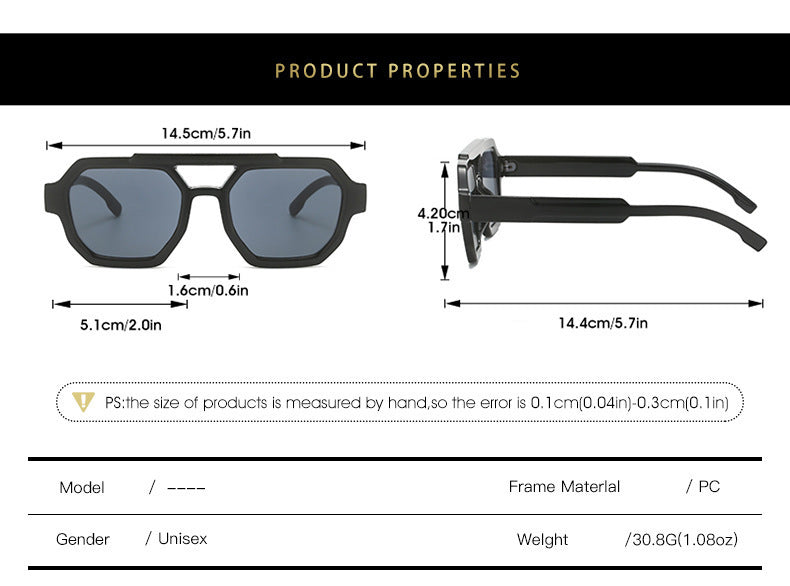 Polygon-Sonnenbrille mit Doppelstrahl, Piloten-Sonnenbrille mit Sonnenschutz