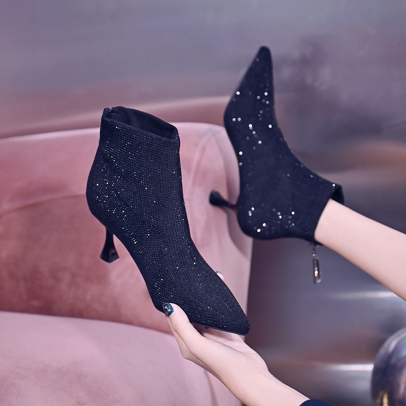 Women's Rhinestone Pointed Toe Stiletto Boots