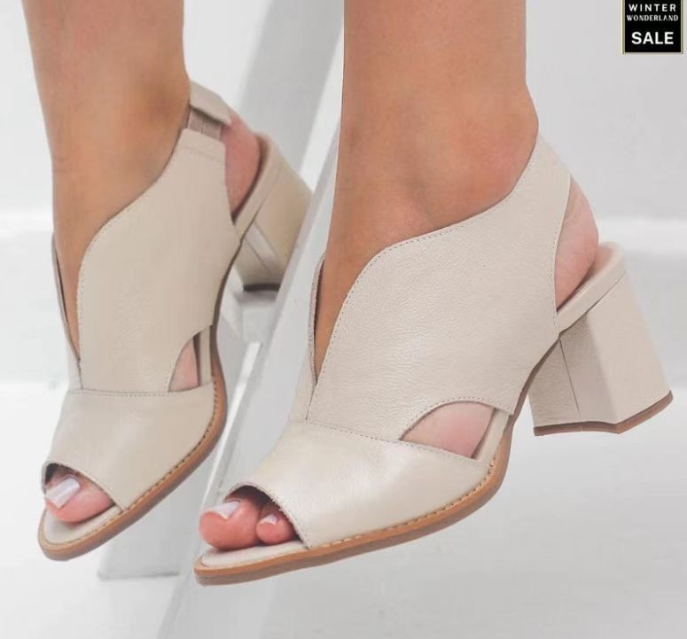 Sandalias de tacón alto con punta abierta y tacón grueso elegantes para mujer de verano