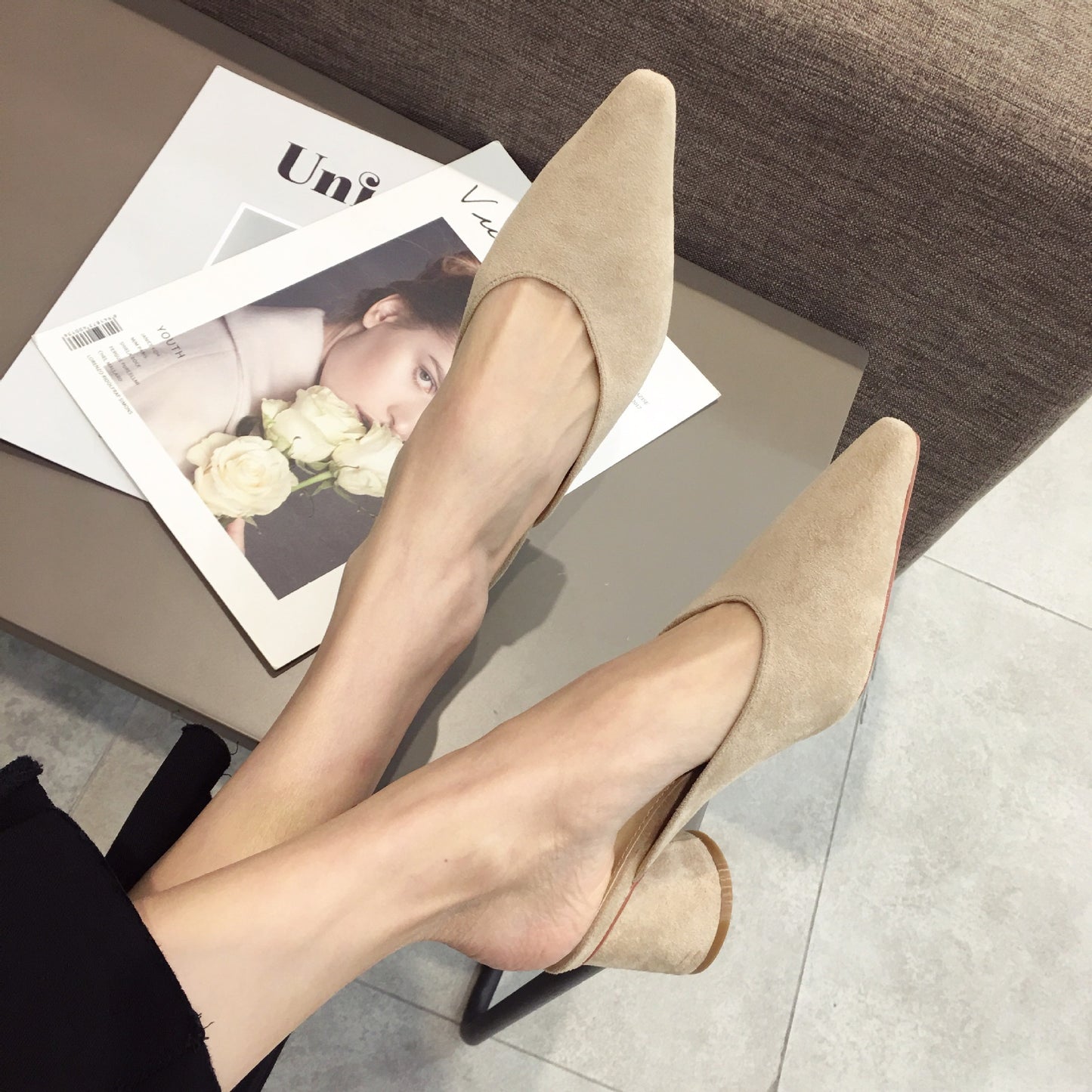 Fashion Baotou Half Drag Thick Heel Single Shoes