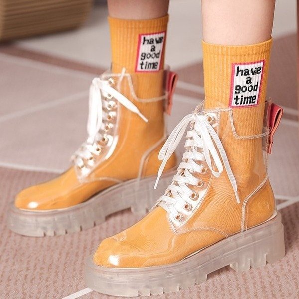 Transparent Crystal Sole Lace-up Fully Transparent Martin Boots