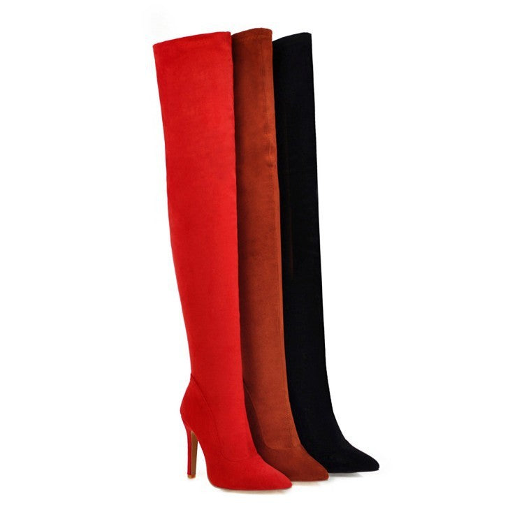 Women's Over Knee High Heel Pointed Toe Vintage Stretch Boots