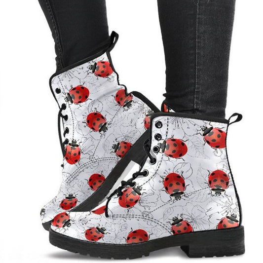 Women's High Help Combat Boots Seven Star Ladybird Cute Cartoon British Work Clothes Boots